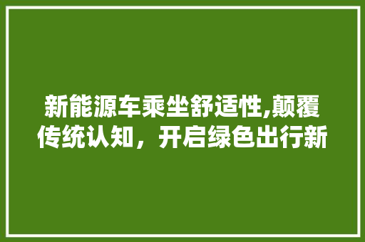 新能源车乘坐舒适性,颠覆传统认知，开启绿色出行新体验