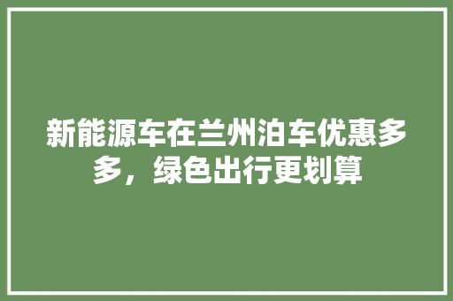 新能源车在兰州泊车优惠多多，绿色出行更划算