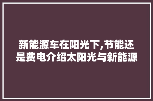 新能源车在阳光下,节能还是费电介绍太阳光与新能源汽车的奥秘