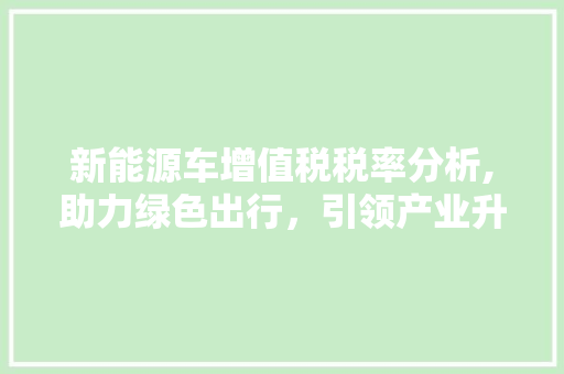 新能源车增值税税率分析,助力绿色出行，引领产业升级