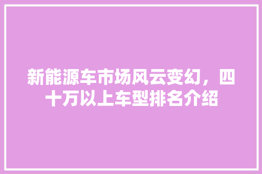 新能源车市场风云变幻，四十万以上车型排名介绍