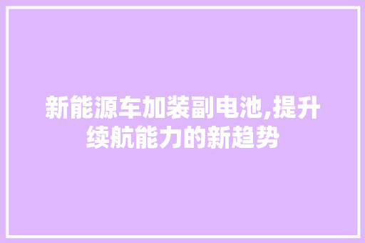 新能源车加装副电池,提升续航能力的新趋势