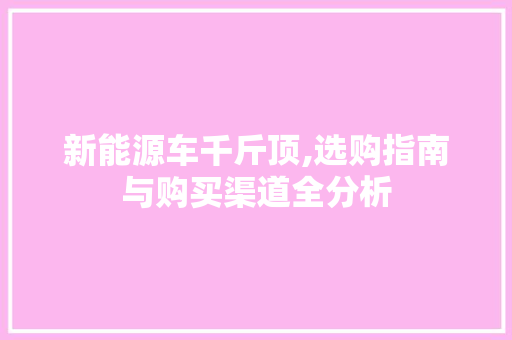 新能源车千斤顶,选购指南与购买渠道全分析