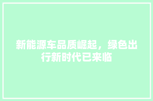 新能源车品质崛起，绿色出行新时代已来临