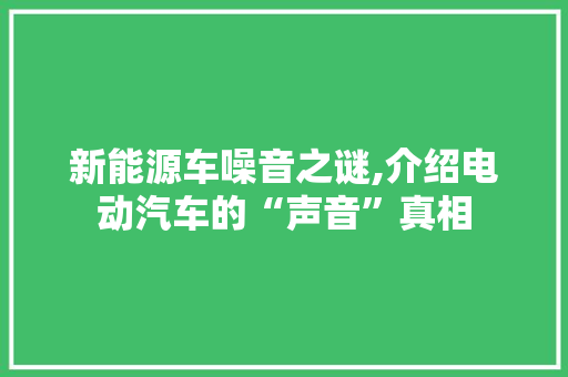 新能源车噪音之谜,介绍电动汽车的“声音”真相