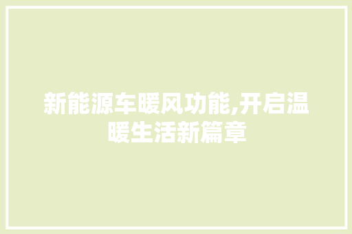 新能源车暖风功能,开启温暖生活新篇章