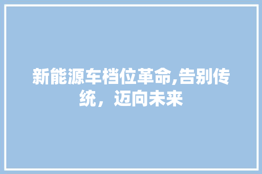 新能源车档位革命,告别传统，迈向未来