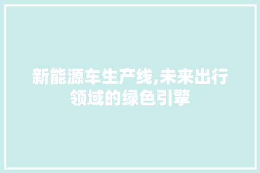 新能源车生产线,未来出行领域的绿色引擎