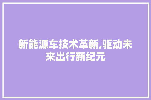新能源车技术革新,驱动未来出行新纪元