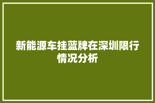 新能源车挂蓝牌在深圳限行情况分析