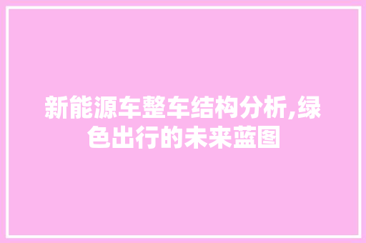 新能源车整车结构分析,绿色出行的未来蓝图