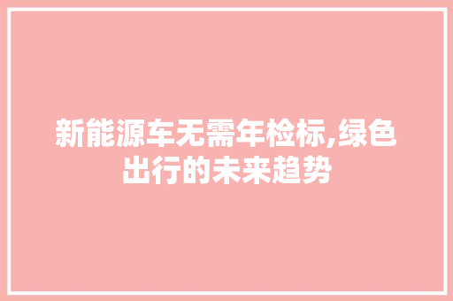新能源车无需年检标,绿色出行的未来趋势
