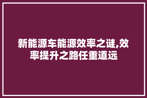 新能源车能源效率之谜,效率提升之路任重道远 车联网技术