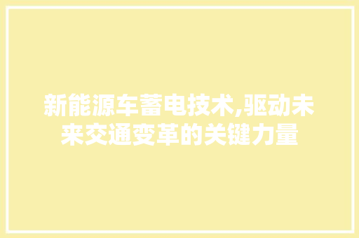 新能源车蓄电技术,驱动未来交通变革的关键力量