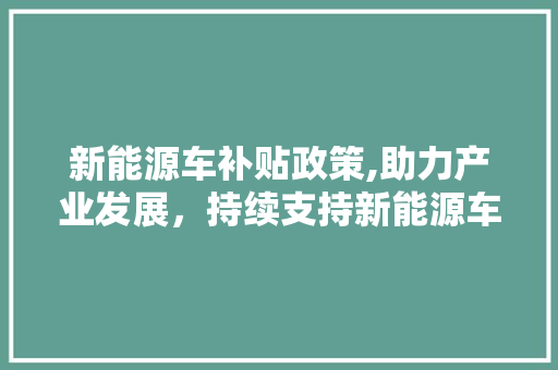 新能源车补贴政策,助力产业发展，持续支持新能源车市场繁荣 汽车保养