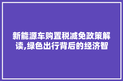 新能源车购置税减免政策解读,绿色出行背后的经济智慧