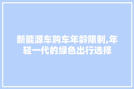 新能源车购车年龄限制,年轻一代的绿色出行选择