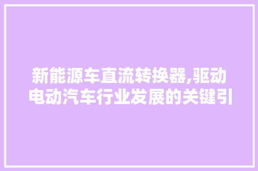 新能源车直流转换器,驱动电动汽车行业发展的关键引擎