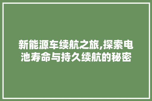 新能源车续航之旅,探索电池寿命与持久续航的秘密