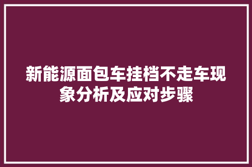 新能源面包车挂档不走车现象分析及应对步骤