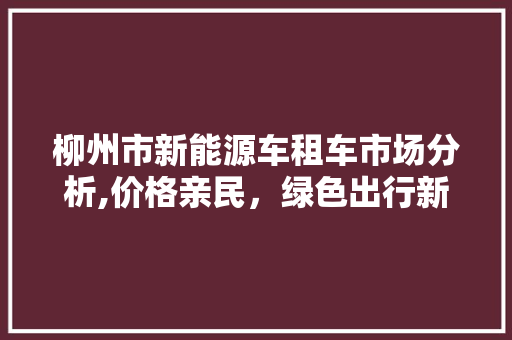 柳州市新能源车租车市场分析,价格亲民，绿色出行新选择