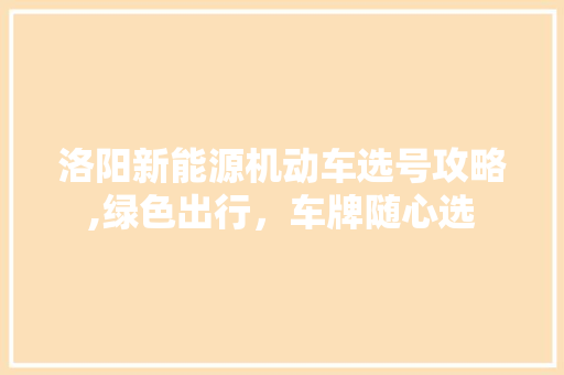 洛阳新能源机动车选号攻略,绿色出行，车牌随心选