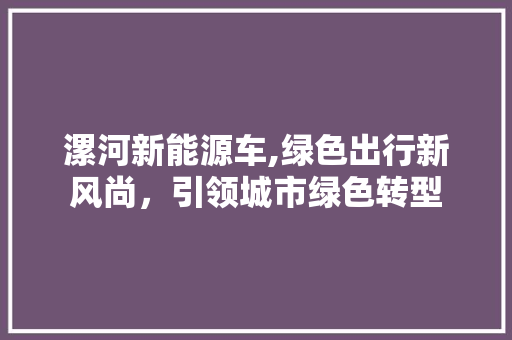漯河新能源车,绿色出行新风尚，引领城市绿色转型