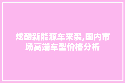 炫酷新能源车来袭,国内市场高端车型价格分析