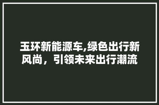玉环新能源车,绿色出行新风尚，引领未来出行潮流