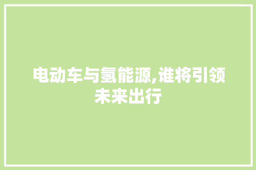 电动车与氢能源,谁将引领未来出行