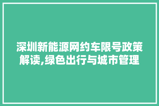 深圳新能源网约车限号政策解读,绿色出行与城市管理的双重考量
