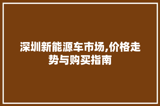 深圳新能源车市场,价格走势与购买指南