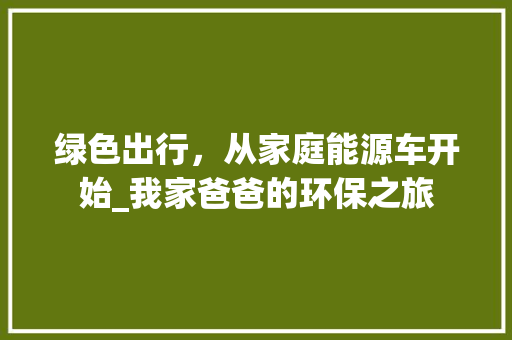 绿色出行，从家庭能源车开始_我家爸爸的环保之旅