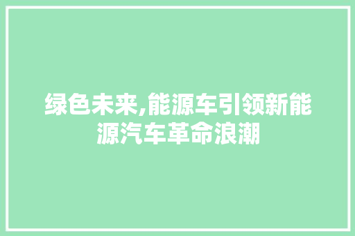 绿色未来,能源车引领新能源汽车革命浪潮 新能源汽车