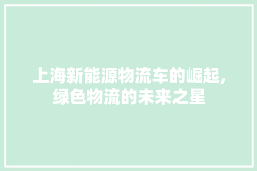 上海新能源物流车的崛起,绿色物流的未来之星