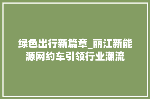 绿色出行新篇章_丽江新能源网约车引领行业潮流