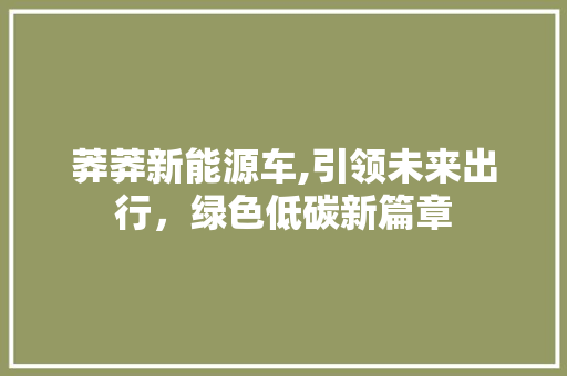 莽莽新能源车,引领未来出行，绿色低碳新篇章