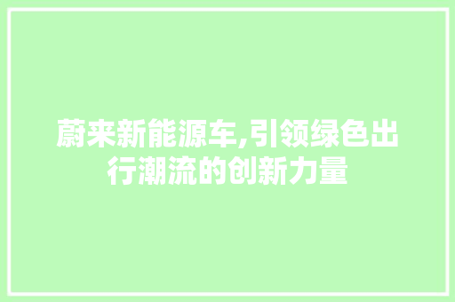 蔚来新能源车,引领绿色出行潮流的创新力量