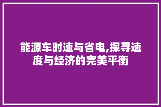 能源车时速与省电,探寻速度与经济的完美平衡