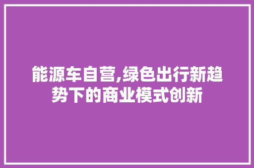 能源车自营,绿色出行新趋势下的商业模式创新