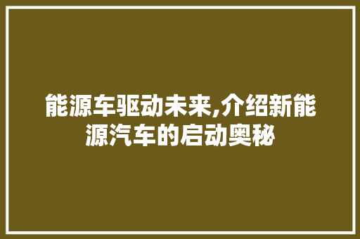 能源车驱动未来,介绍新能源汽车的启动奥秘