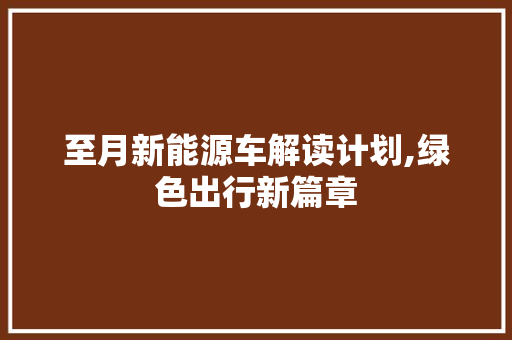 至月新能源车解读计划,绿色出行新篇章