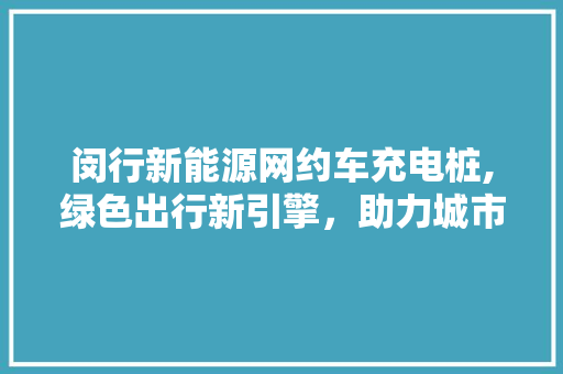 闵行新能源网约车充电桩,绿色出行新引擎，助力城市可持续发展