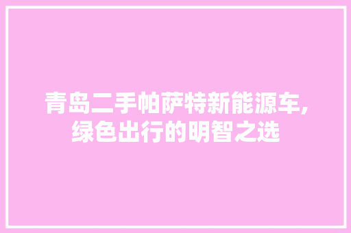 青岛二手帕萨特新能源车,绿色出行的明智之选