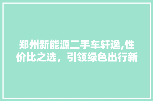 郑州新能源二手车轩逸,性价比之选，引领绿色出行新风尚
