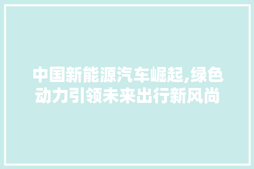 中国新能源汽车崛起,绿色动力引领未来出行新风尚