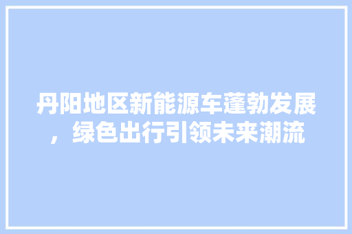 丹阳地区新能源车蓬勃发展，绿色出行引领未来潮流 车型评测