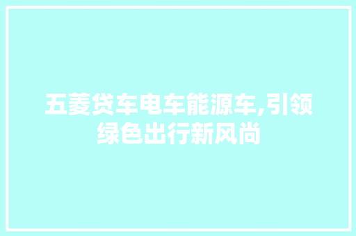 五菱贷车电车能源车,引领绿色出行新风尚