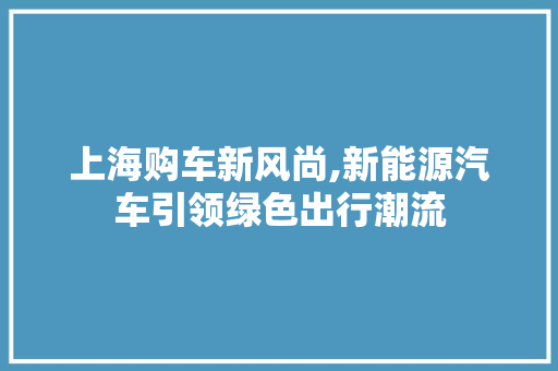 上海购车新风尚,新能源汽车引领绿色出行潮流 车型评测