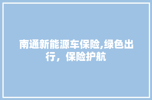南通新能源车保险,绿色出行，保险护航